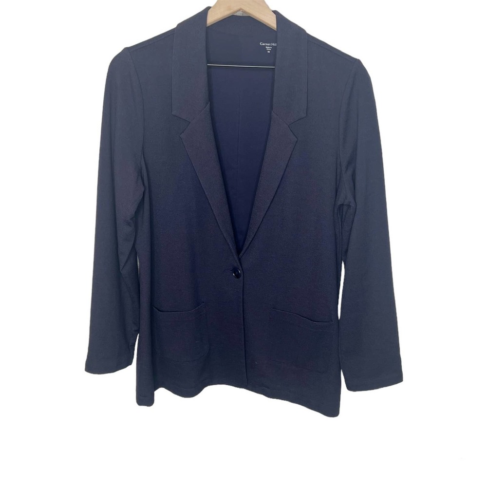 GARNET HILL Women's Ponte Knit Relaxed Single Button Blazer Jacket Navy NEW 8